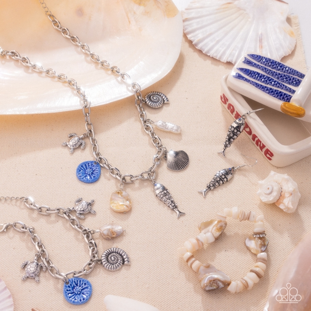 Silver and Blue Charm Necklace and Bracelet Set